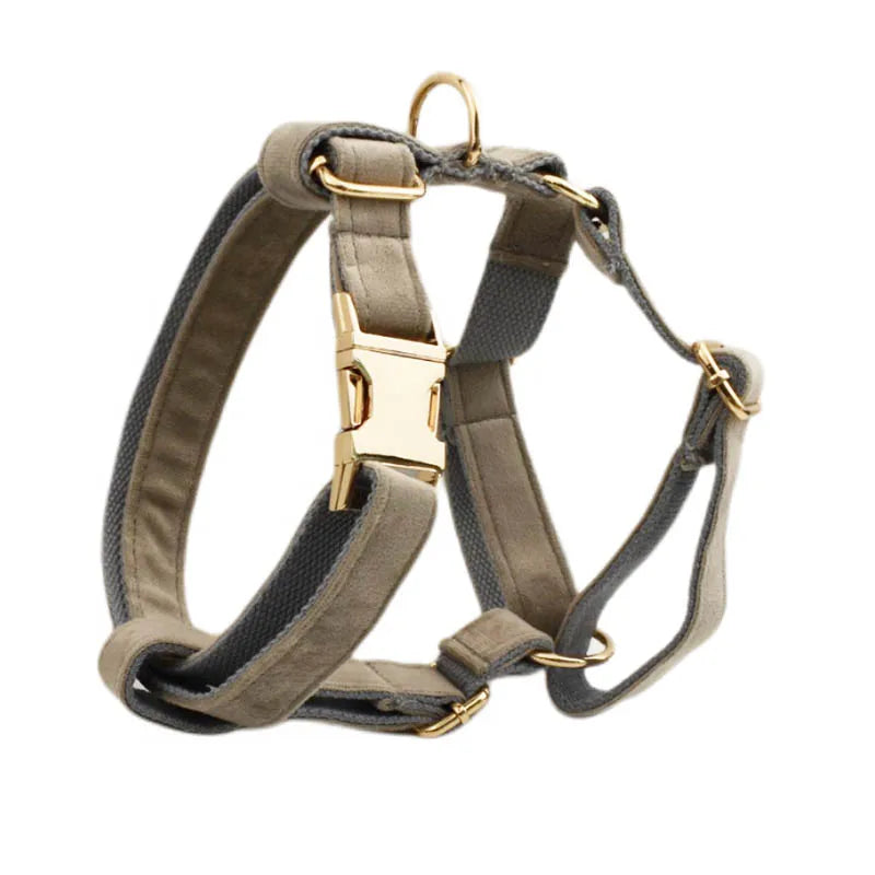 Velvet Luxury Personalized Pet Set – Harness, Collar with Bow, Leash & Poop Bag Holder