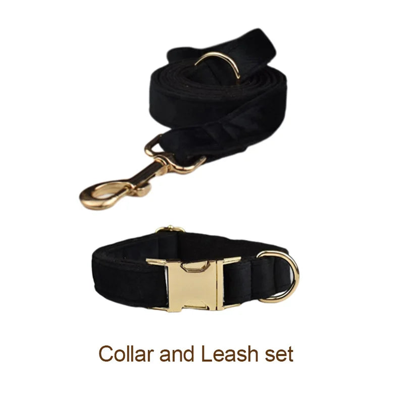 Velvet Luxury Personalized Pet Set – Harness, Collar with Bow, Leash & Poop Bag Holder