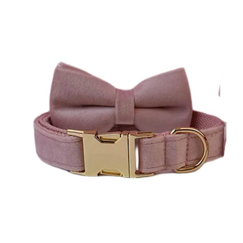 Velvet Luxury Personalized Pet Set – Harness, Collar with Bow, Leash & Poop Bag Holder