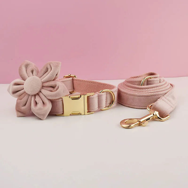 Velvet Luxury Personalized Pet Set – Harness, Collar with Bow, Leash & Poop Bag Holder
