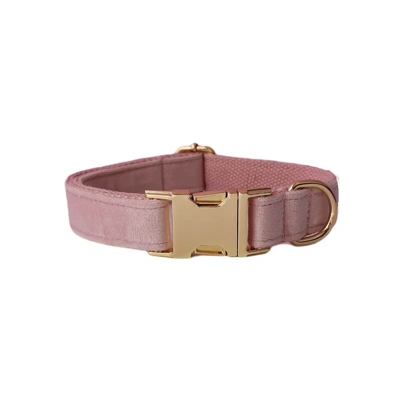 Velvet Luxury Personalized Pet Set – Harness, Collar with Bow, Leash & Poop Bag Holder