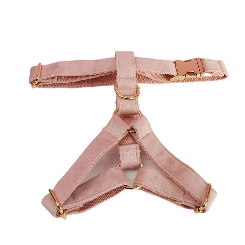 Velvet Luxury Personalized Pet Set – Harness, Collar with Bow, Leash & Poop Bag Holder