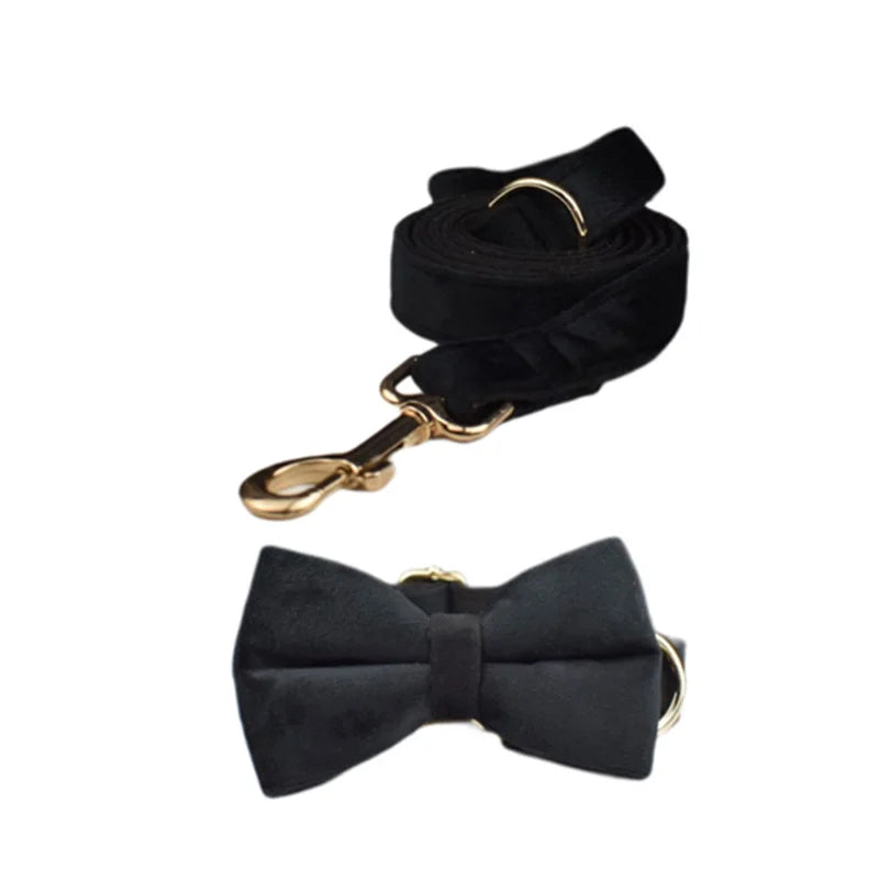 Velvet Luxury Personalized Pet Set – Harness, Collar with Bow, Leash & Poop Bag Holder