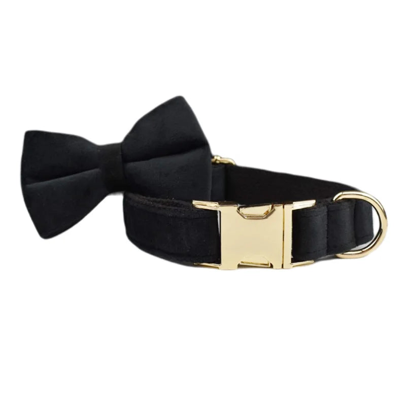 Velvet Luxury Personalized Pet Set – Harness, Collar with Bow, Leash & Poop Bag Holder