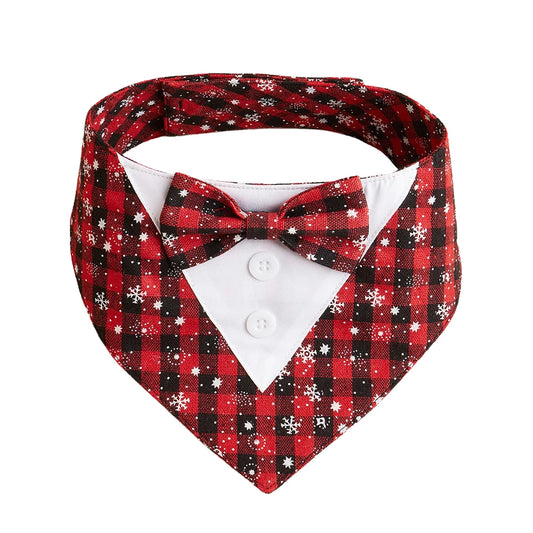 Elegant Snowflake Red Tuxedo Dog Bandana