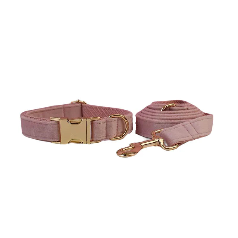 Velvet Luxury Personalized Pet Set – Harness, Collar with Bow, Leash & Poop Bag Holder