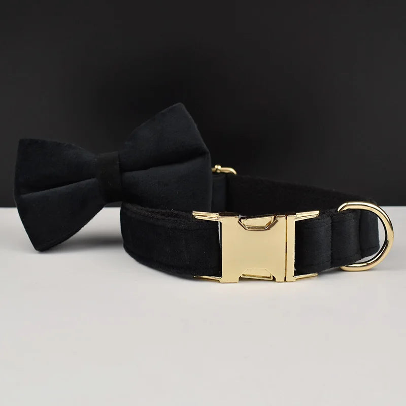 Velvet Luxury Personalized Pet Set – Harness, Collar with Bow, Leash & Poop Bag Holder